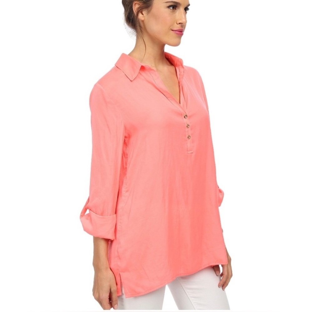 Lilly Pulitzer Coral‎ Pink Button Front Tunic Top XS Oversized